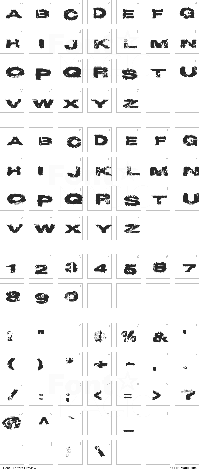 Project Y Font - All Latters Preview Chart